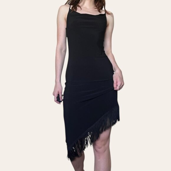 90s vintage asymmetric fringe midi semi-formal cocktail dress - Picture 1 of 7